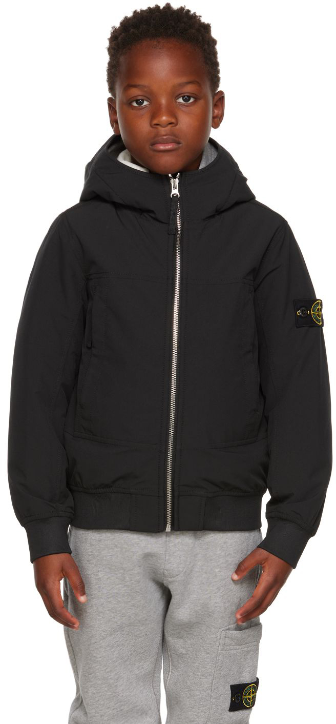 Kids Black Soft Shell R Jacket by Stone Island Junior on Sale