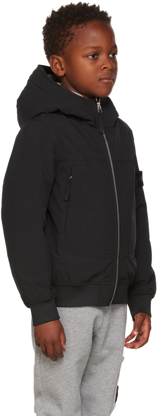 Stone Island Kids Black Soft-shell-r Jacket In V0029 Black
