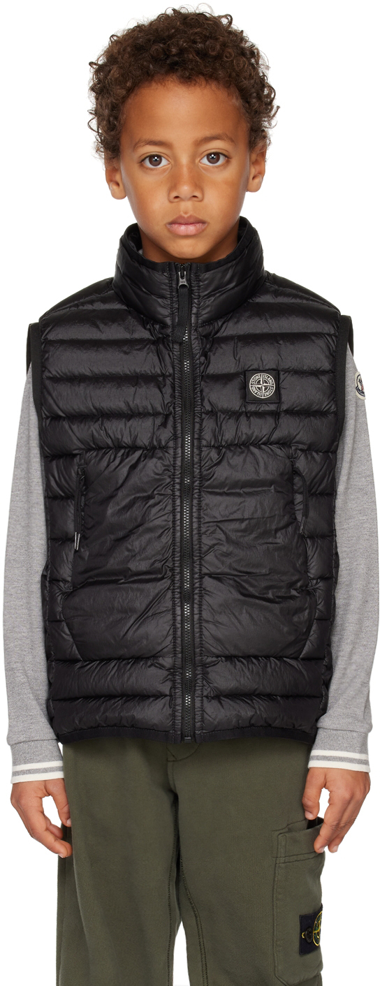 Kids Black Down Zip-Up Vest by Stone Island Junior on Sale