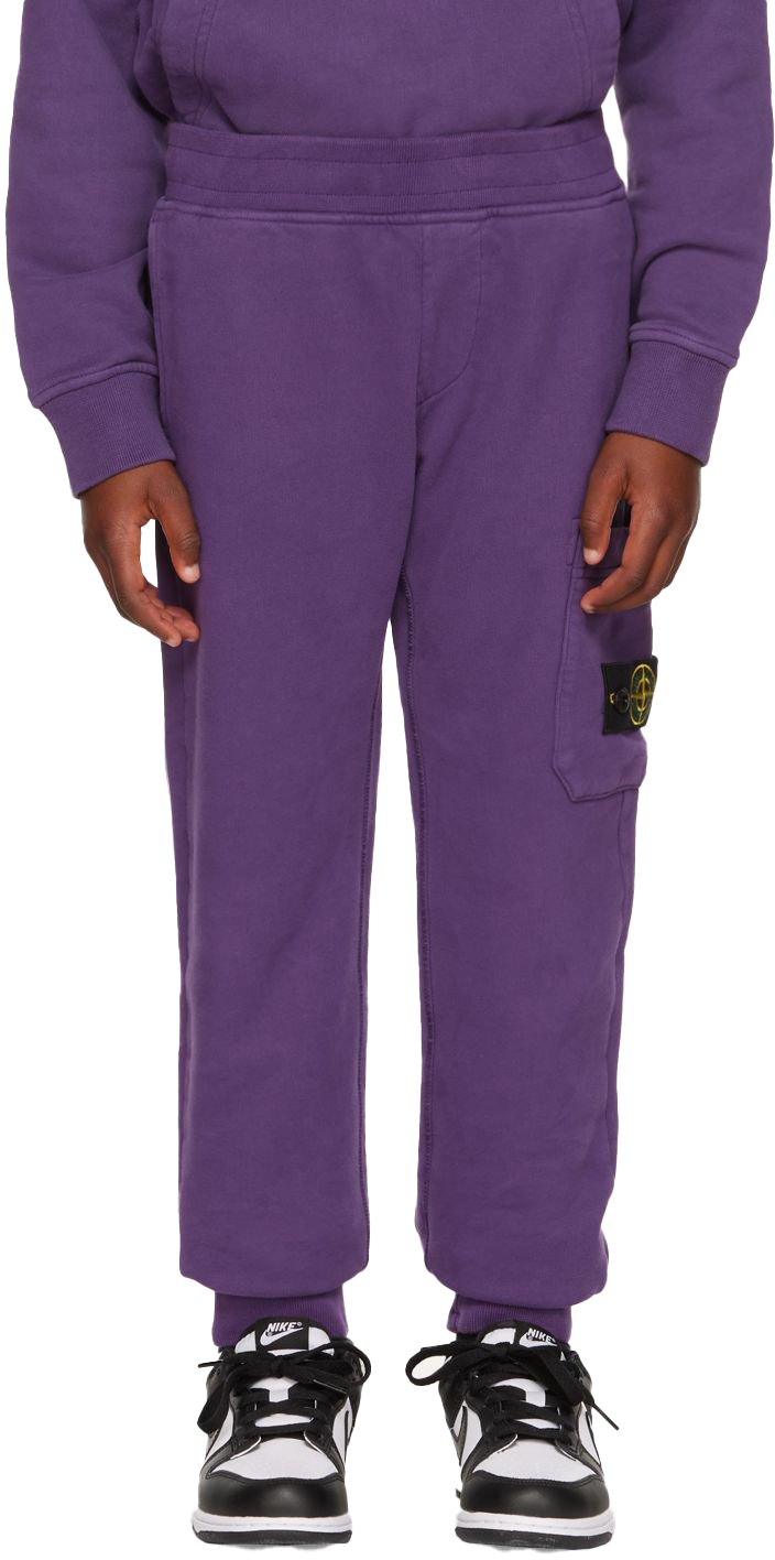 Stone Island Junior 紫色成衣染色儿童运动裤 | SSENSE