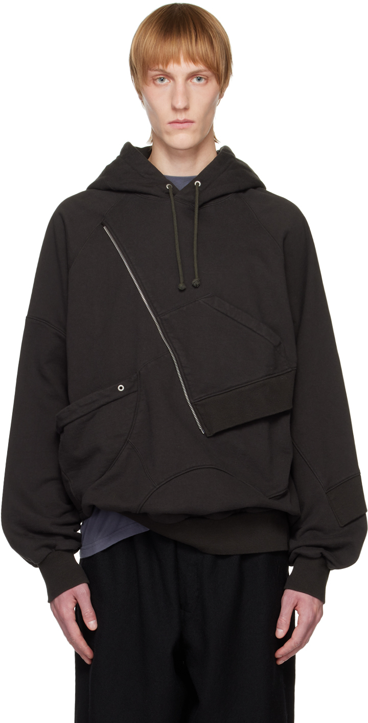 Undercoverism Gray Asymmetric Hoodie In Charcoal