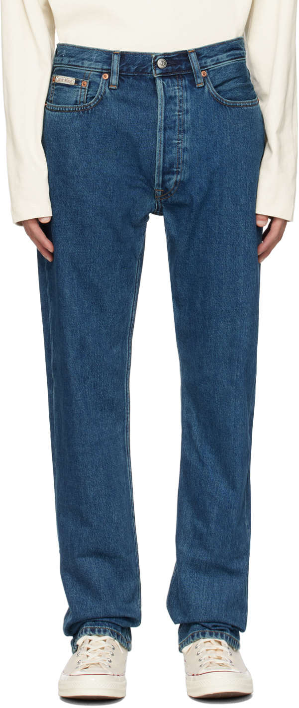 Calvin Klein Blue Straight Fit Jeans In Harbor Blue Selvedge
