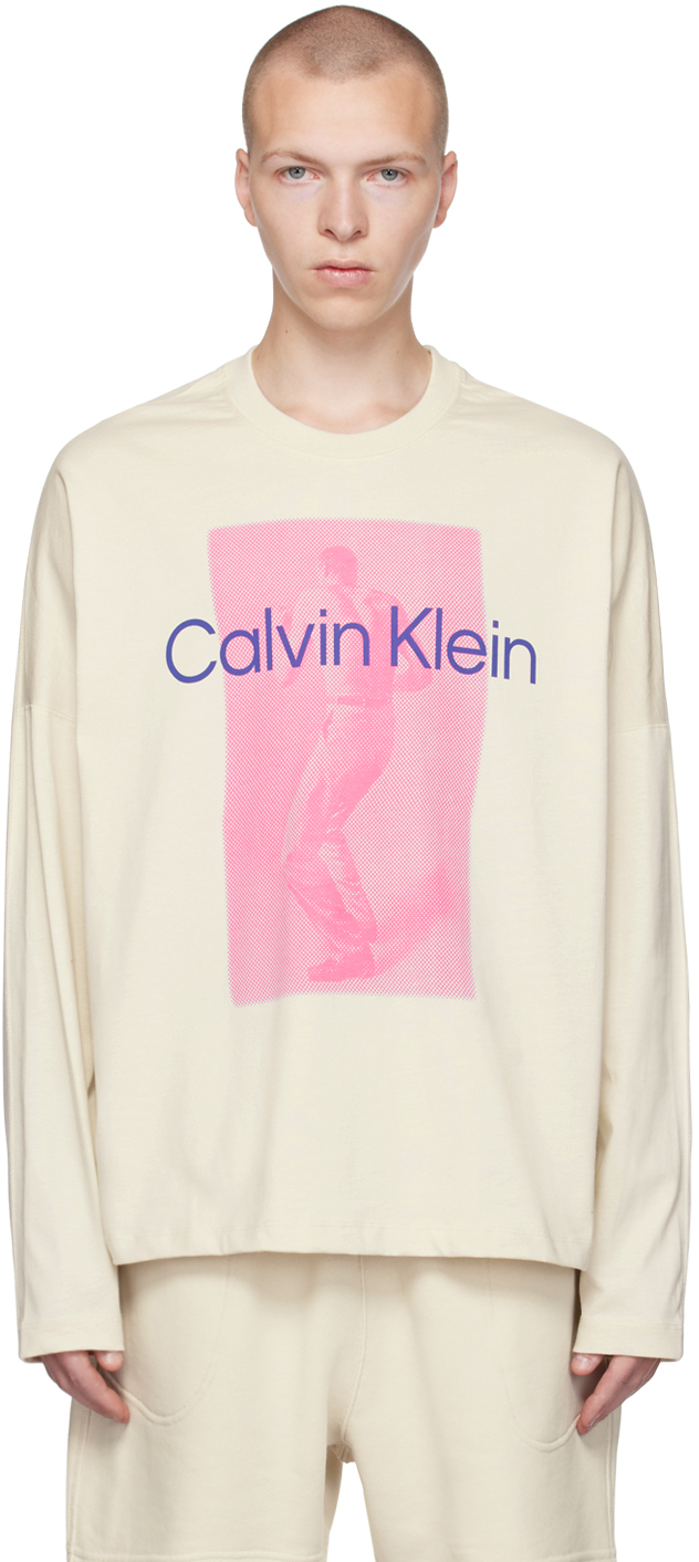 Calvin Klein Off-white Ruins Long Sleeve T-shirt In Bone White-100yae