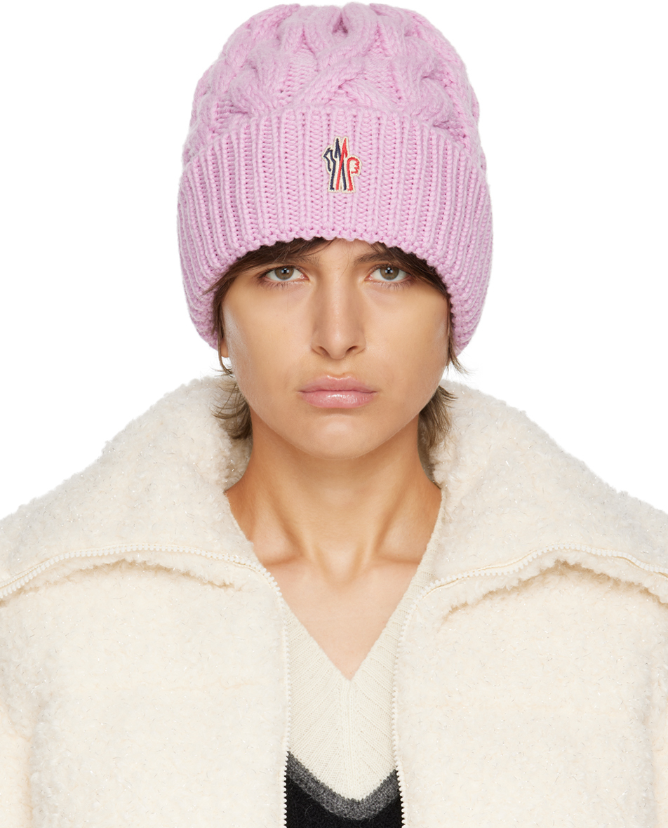 Moncler Pink Logo Beanie In 520 Pink