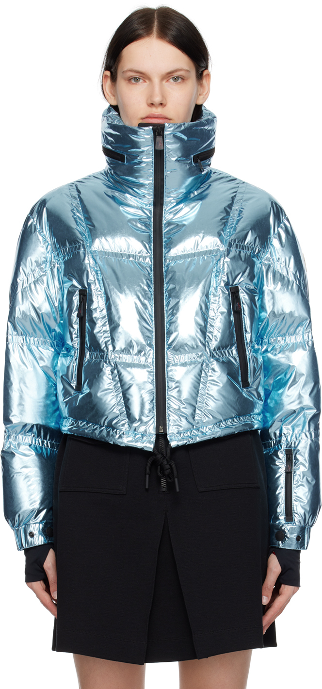 Moncler Grenoble Valsorey Cropped Quilted Padded Down Metallic Ripstop Jacket In Blue