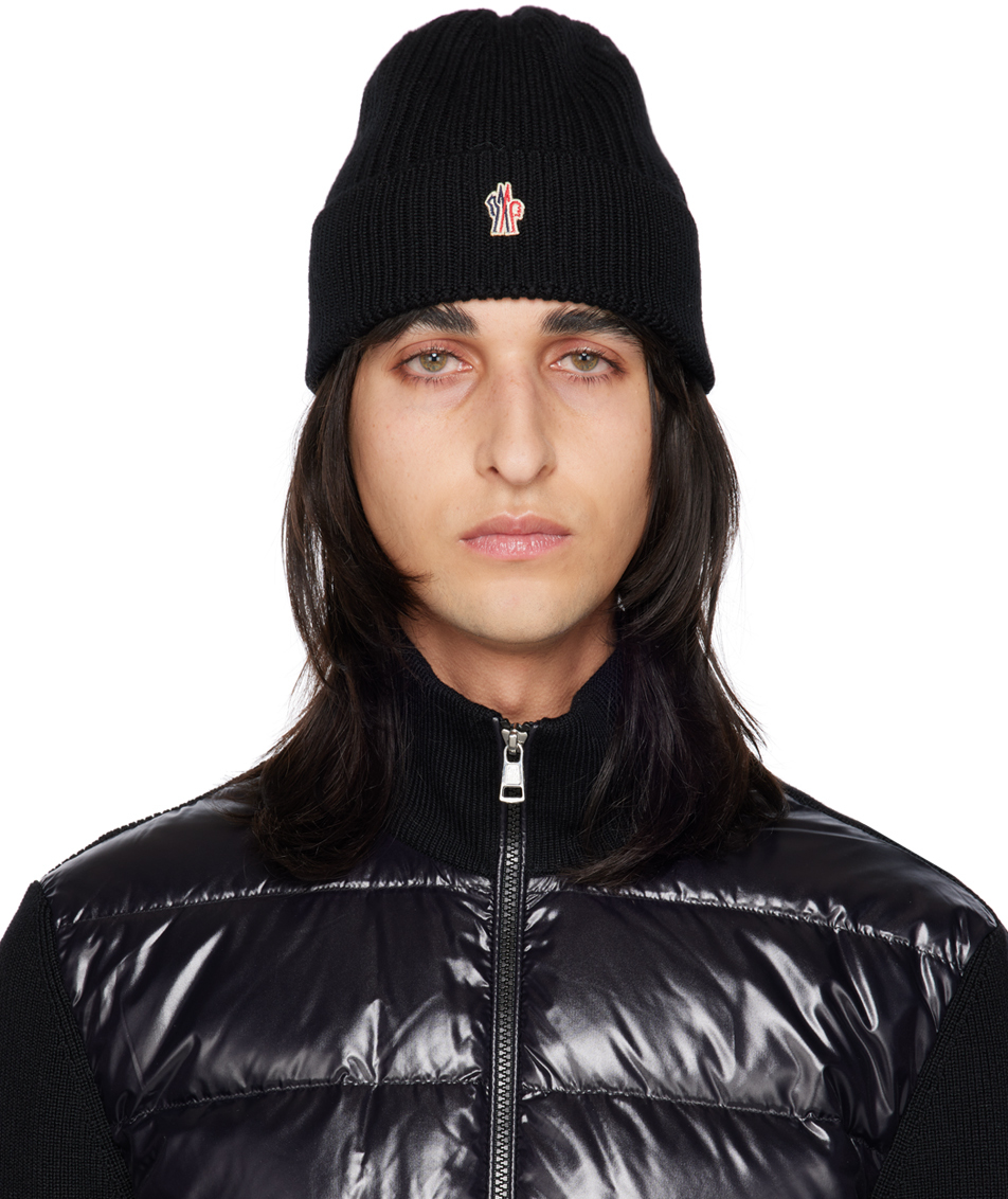 Moncler Black Embroidered Beanie In 999 Black