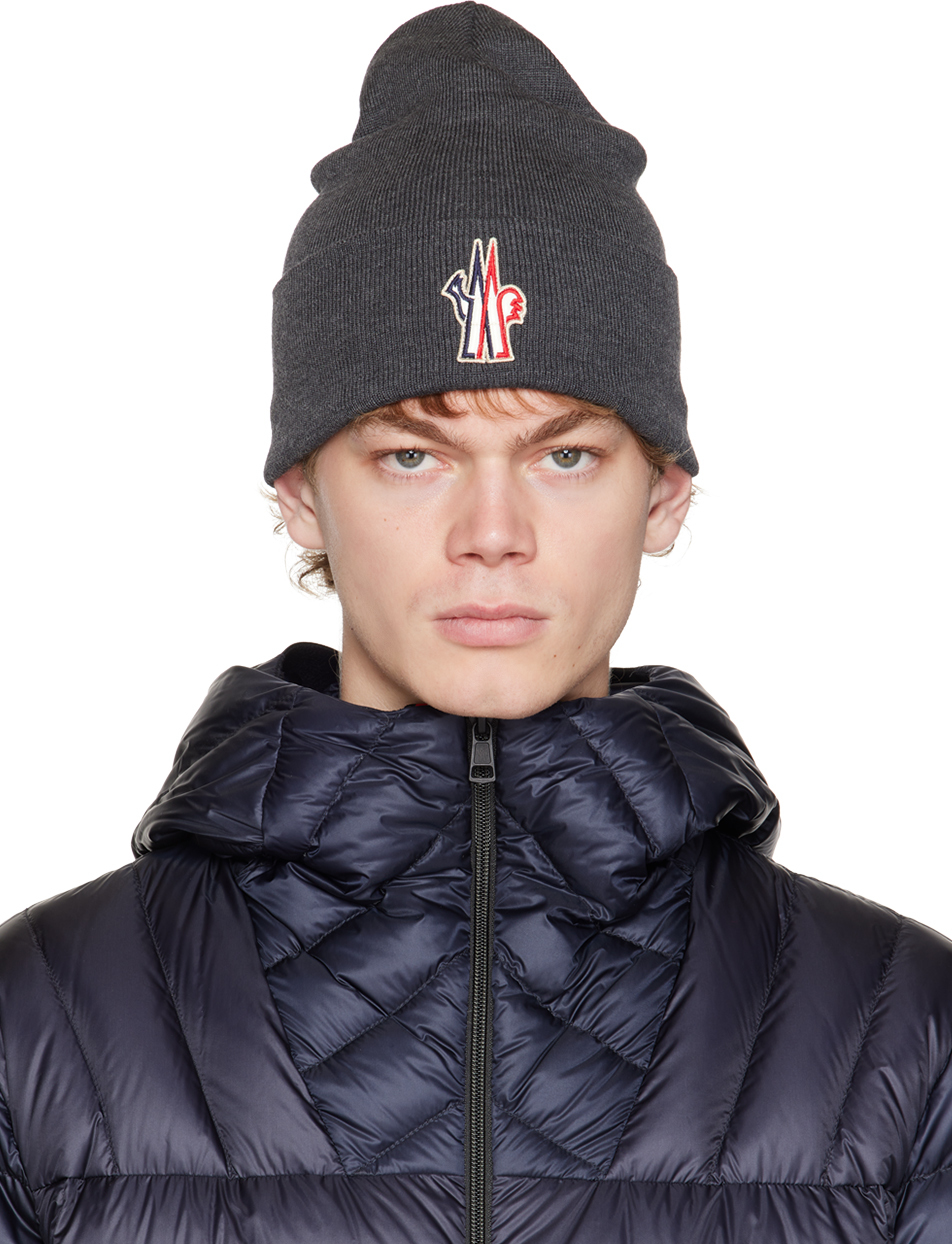 Moncler Grenoble: Grey Patch Beanie | SSENSE Canada