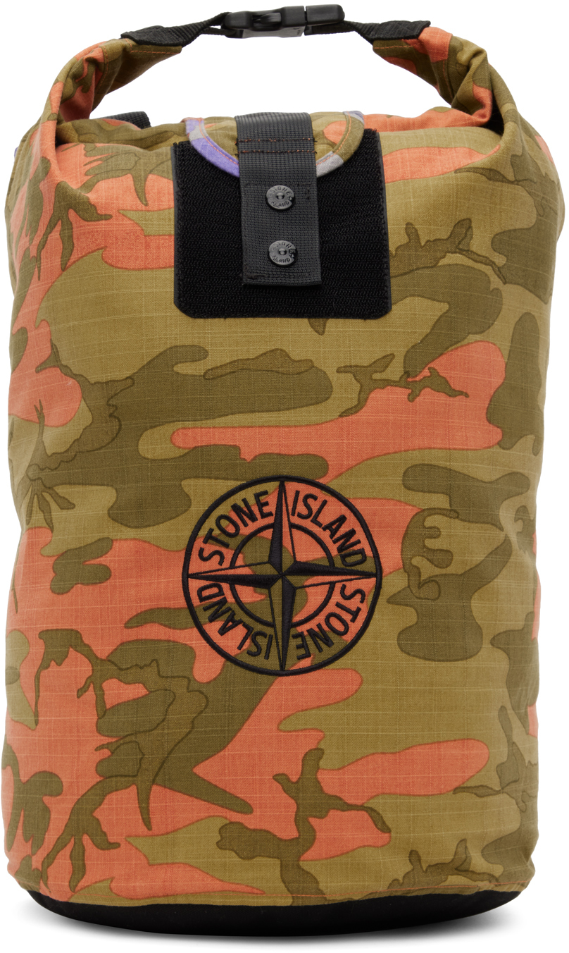 Stone Island Multicolor Camoflauge Backpack In V0015 Brick Red
