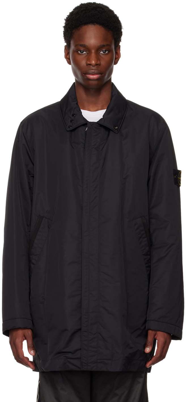 Black Convertible Collar Coat by Stone Island on Sale