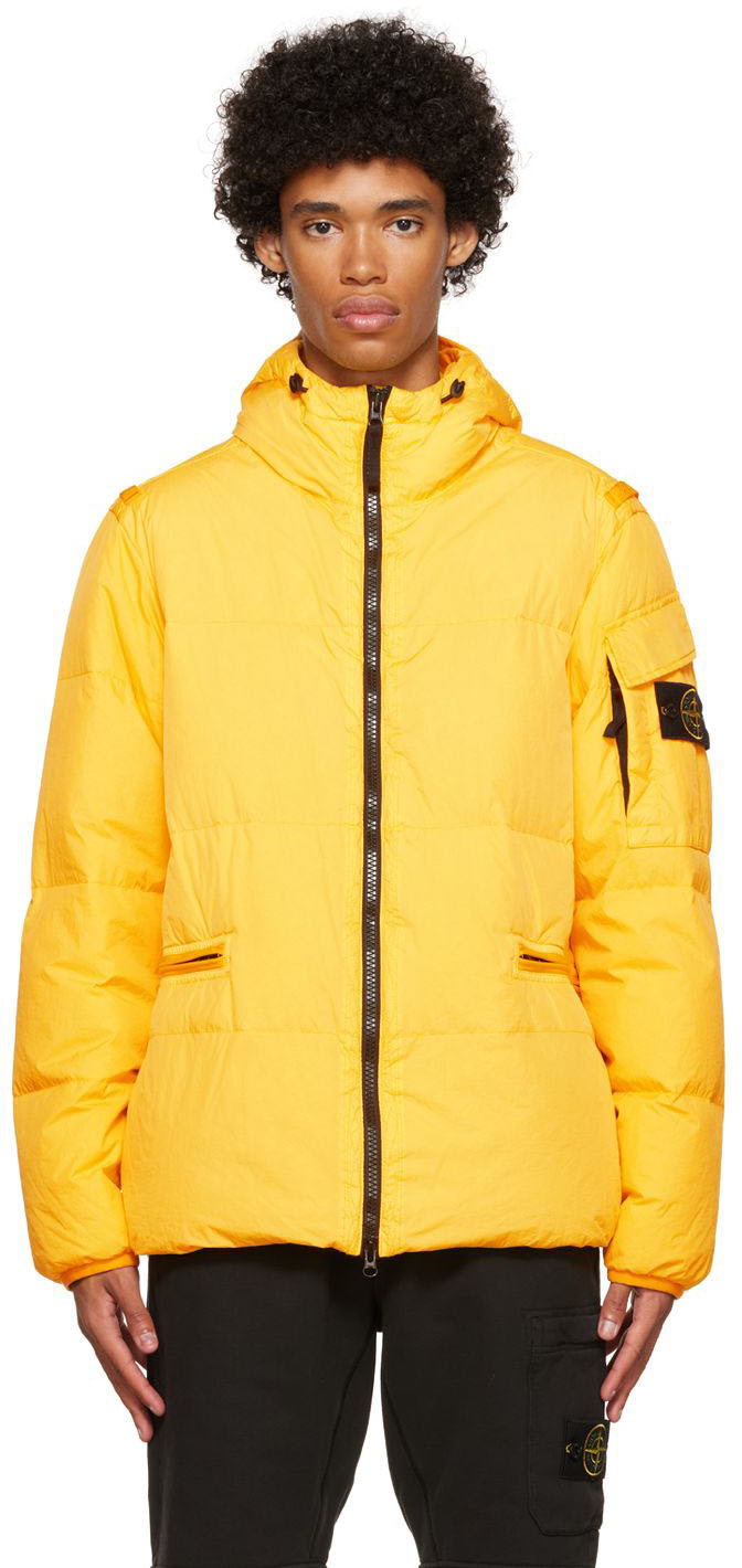Yellow Crinkle Rep Down Jacket by Stone Island on Sale