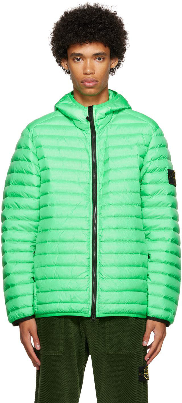 Stone Island: Green Quilted Down Jacket | SSENSE