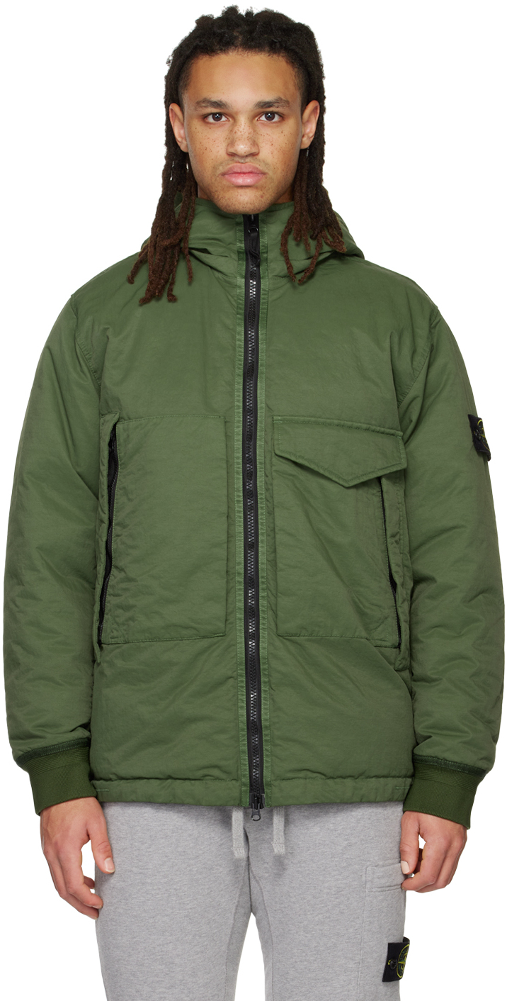 Green Opaque Down Jacket by Stone Island on Sale