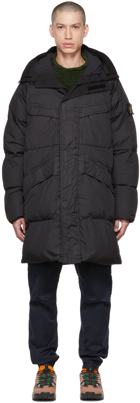 Black Garment-Dyed Crinkle Reps NY Down Jacket