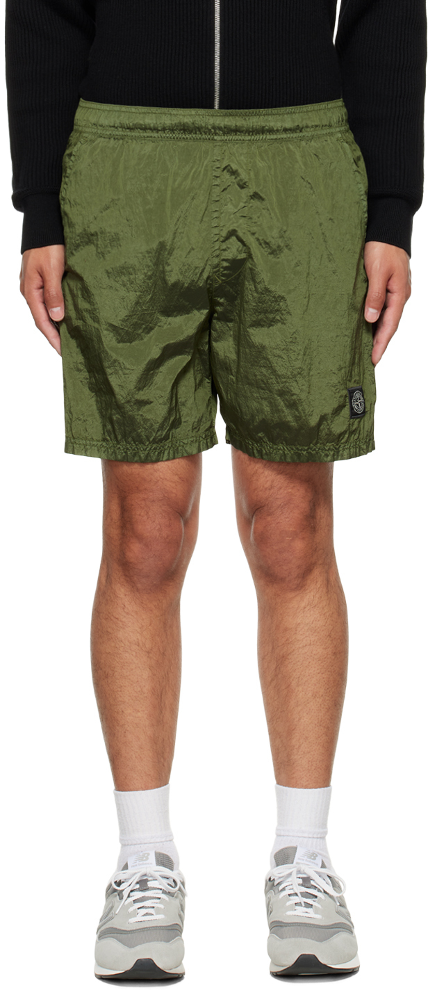 Stone Island: Khaki Garment-Dyed Swim Shorts | SSENSE