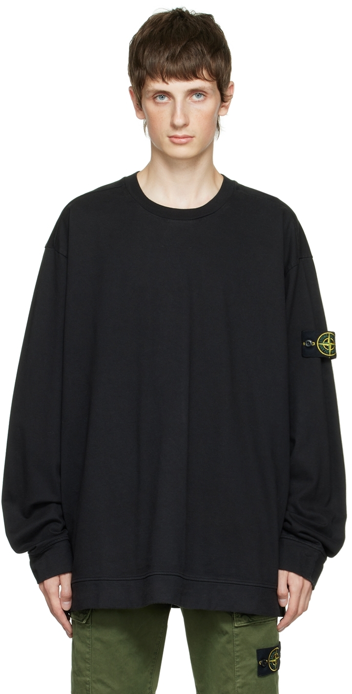 Stone island long store sleeve patch logo tee