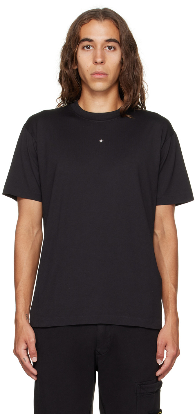 Black Embroidered T-Shirt by Stone Island on Sale