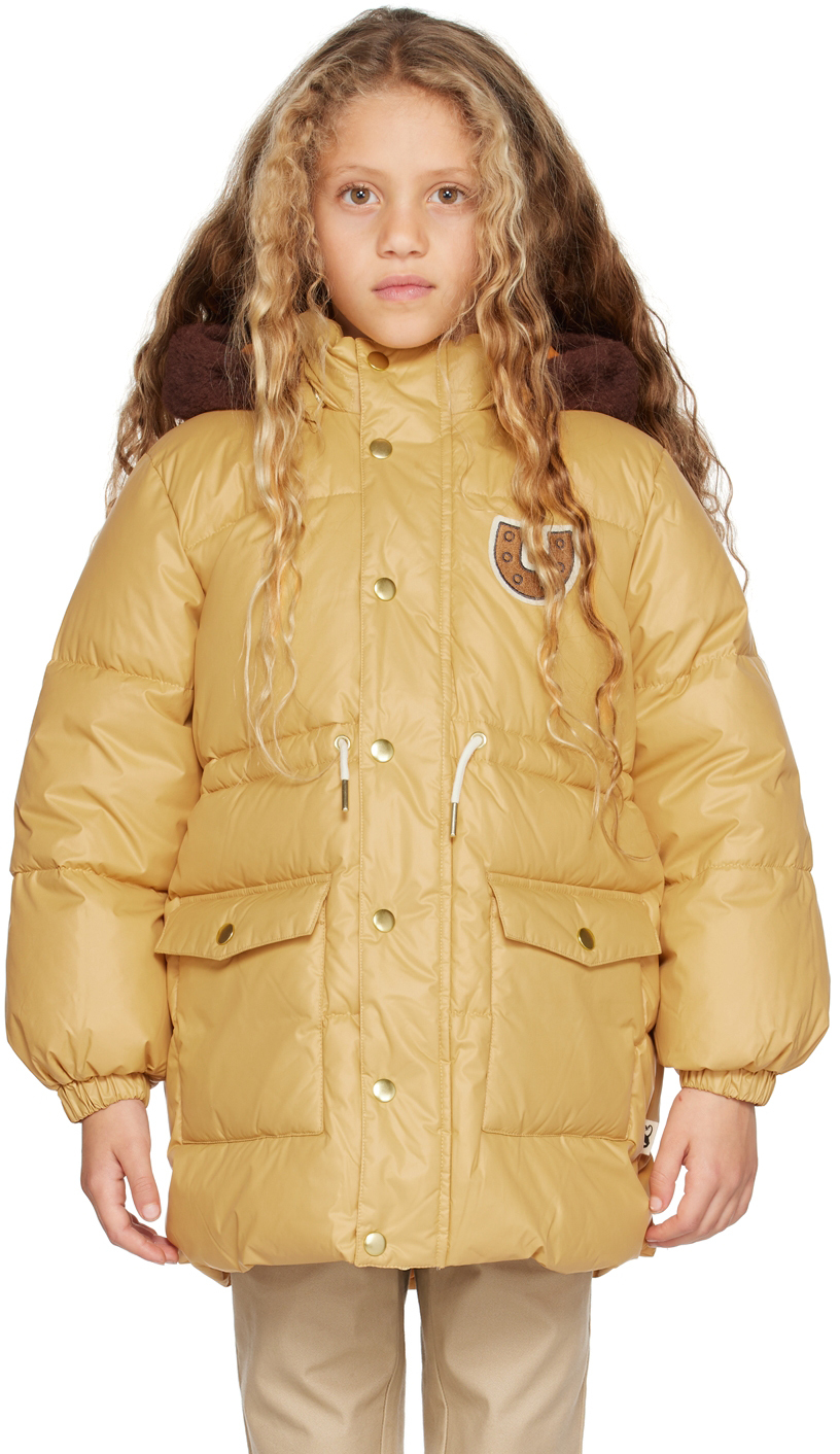 Kids Beige Horseshoe Heavy Puffer Jacket