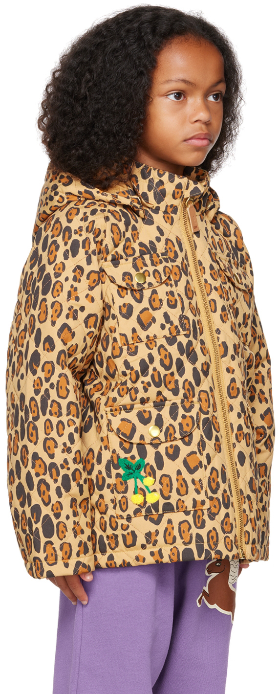 Shop Mini Rodini Kids Brown Quilted Leopard Jacket