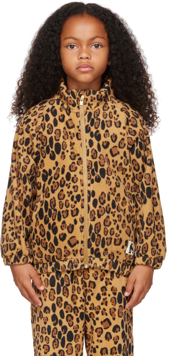 Kids Beige Leopard Fleece Jacket by Mini Rodini on Sale