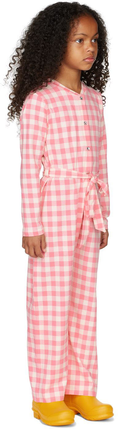 Shop Mini Rodini Kids Pink Gingham Check Jumpsuit