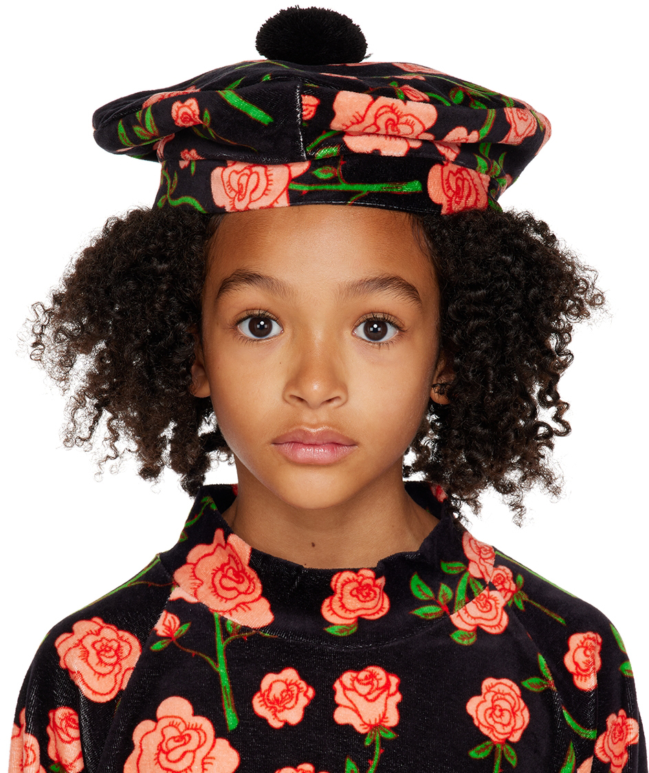 Kids Black Roses Beret by Mini Rodini | SSENSE