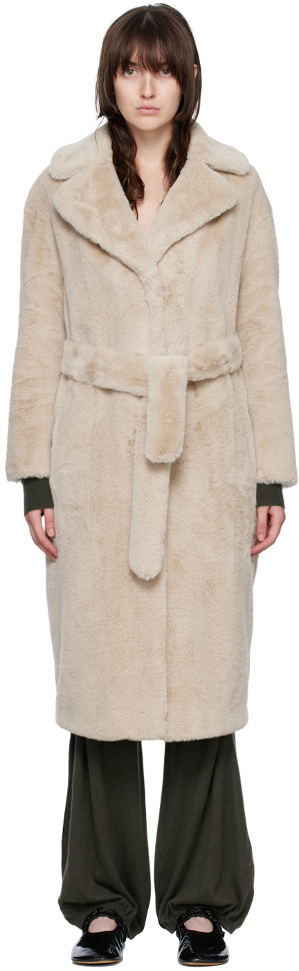 Herno: Off-White Belted Faux-Fur Coat