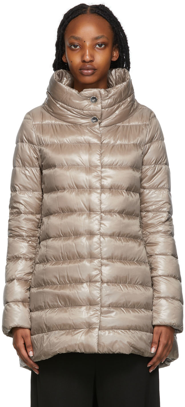 Womens Clothing Jackets Fur jackets Herno Down Jacket With Faux Fur in Beige Natural 