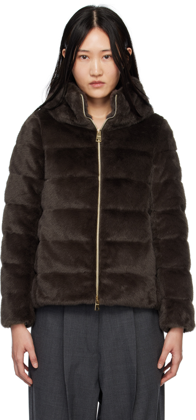 Herno Brown Lady Cape Faux-fur Down Jacket In 8895 Marrone Scu