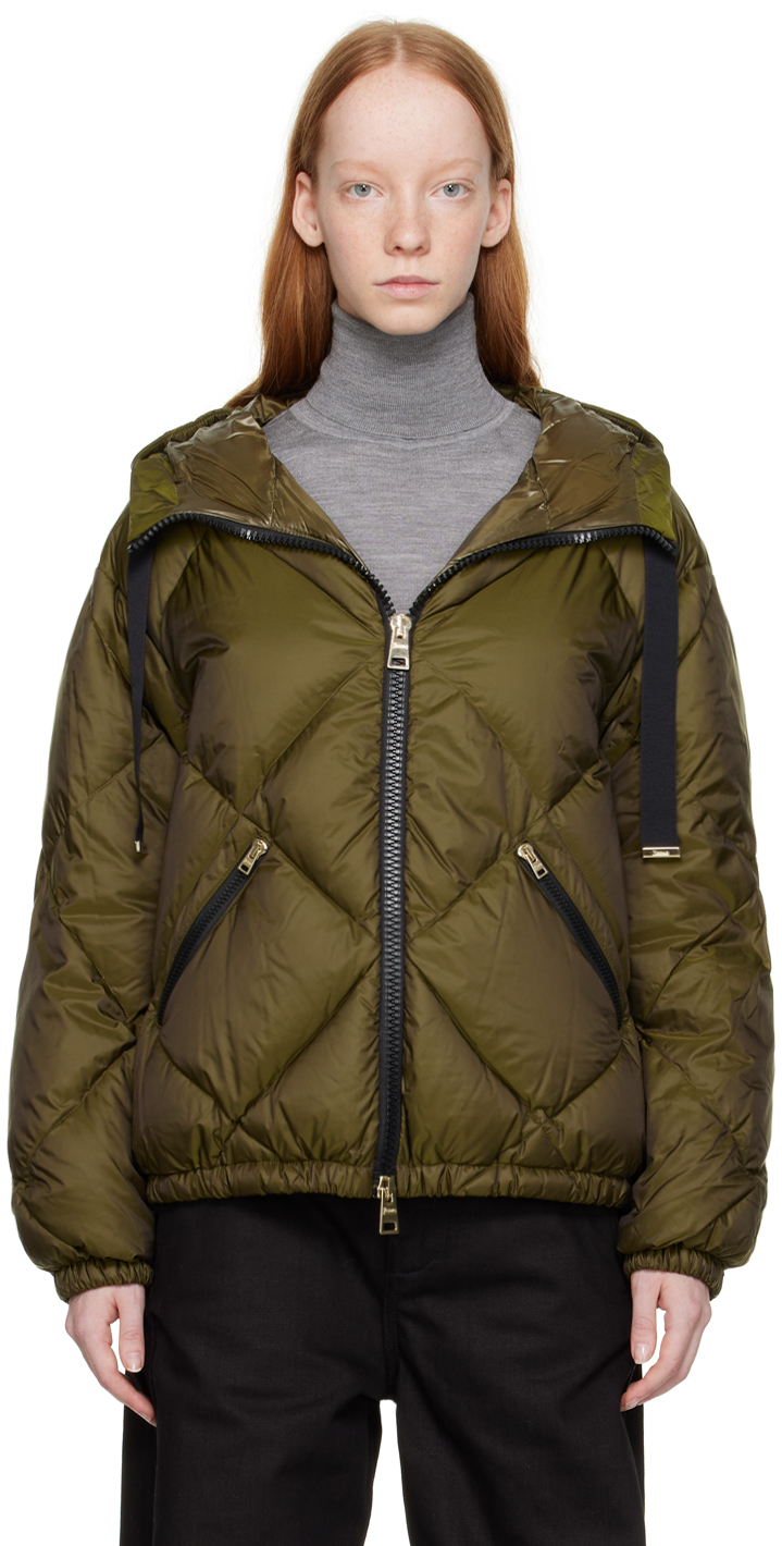 Green Diamond Quilt Bomber Down Jacket by Herno on Sale