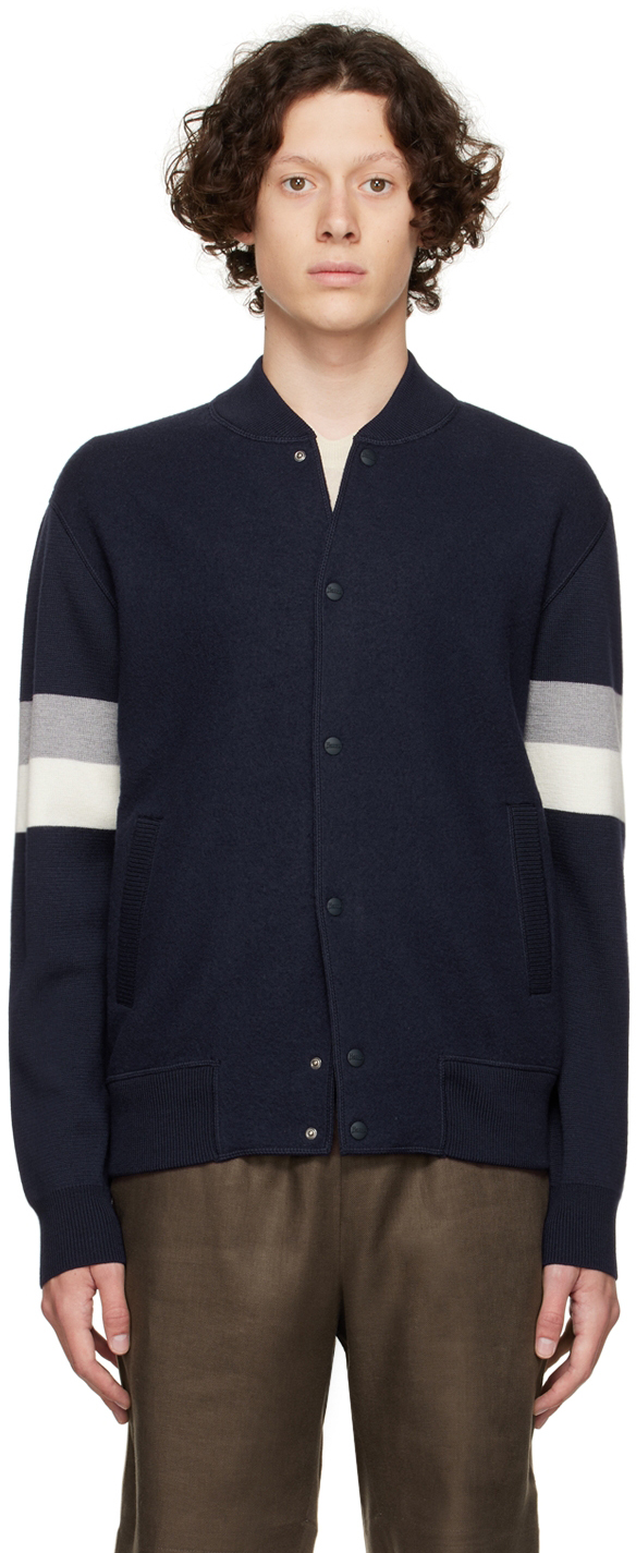 Navy Wool Bomber Jacket by Herno on Sale
