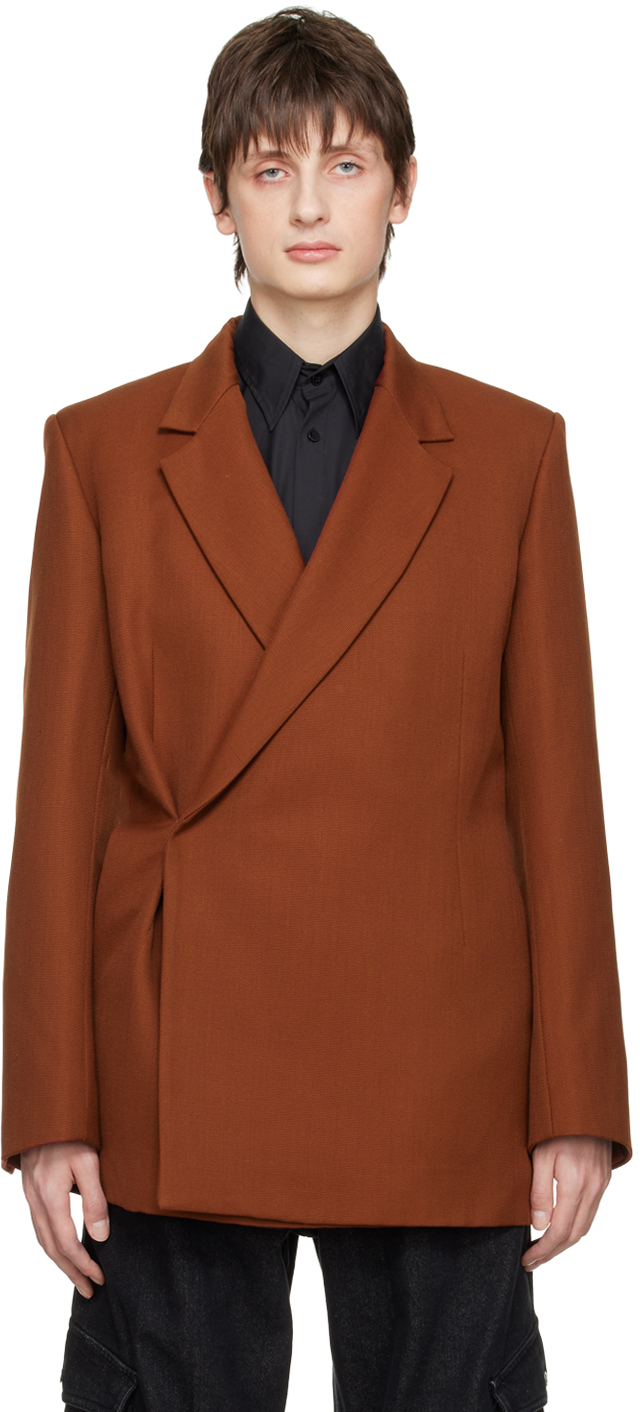 Egonlab Egonic Double-breasted Jacket In Rust Wool