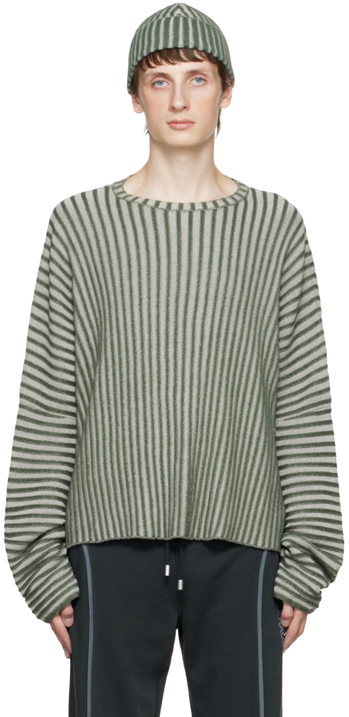 Eckhaus Latta Beige & Green Striped Sweater