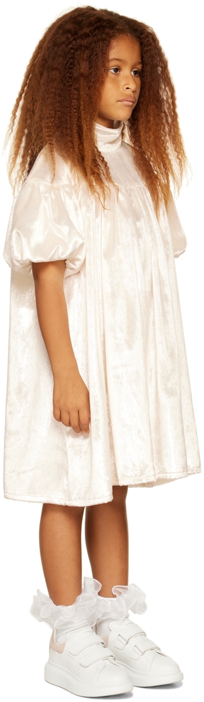 CRLNBSMNS KIDS WHITE GATHERED GLITTER DRESS