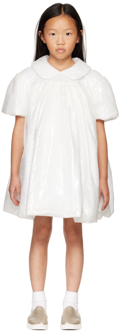Crlnbsmns Kids White Collared Dress In Cloud White Padded