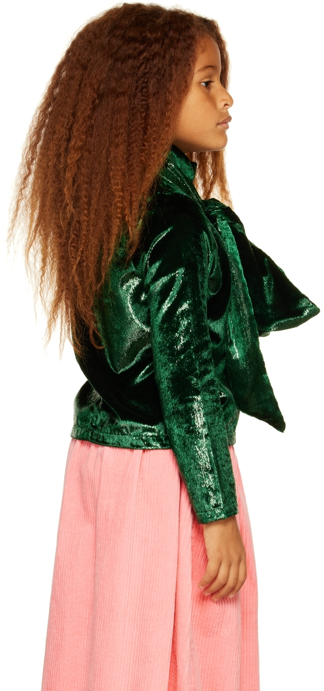 Crlnbsmns Kids Green Glitter Bow Blouse In Glitter Green