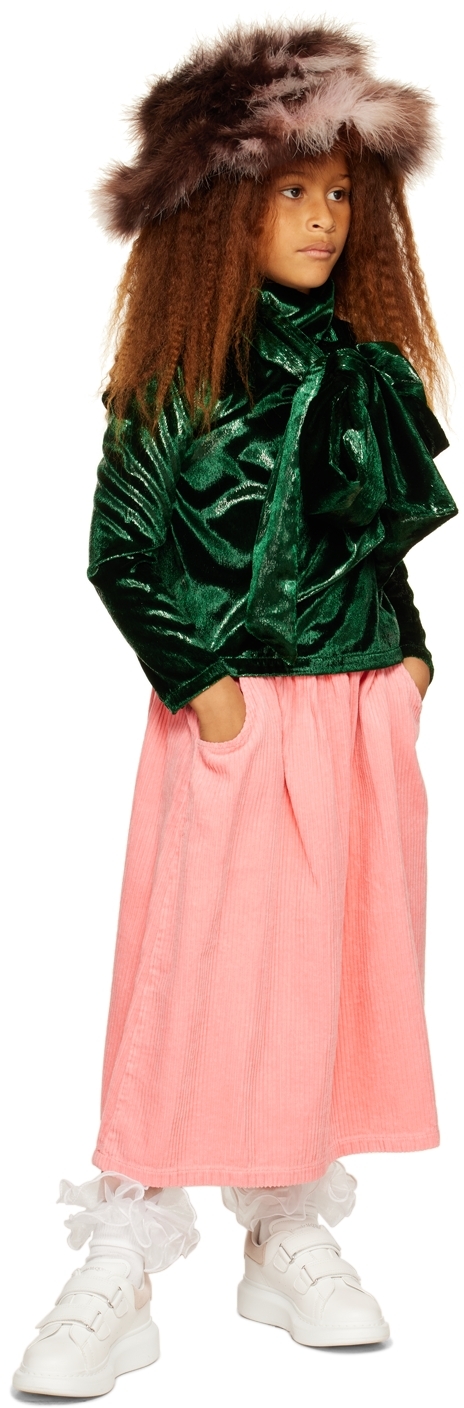 Crlnbsmns Kids Green Glitter Bow Blouse In Glitter Green
