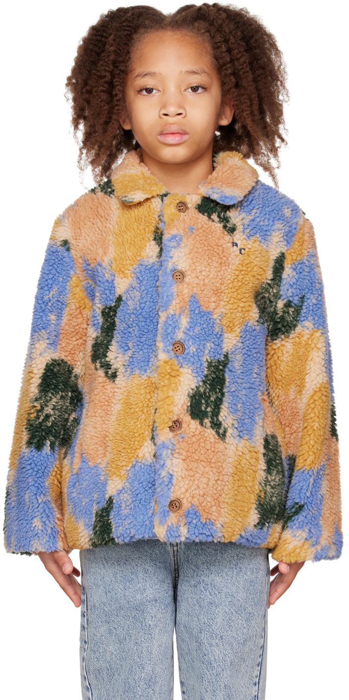 Bobo Choses Shadows Jacquard Branded Sheepskin Jacket Beige In Multicolor