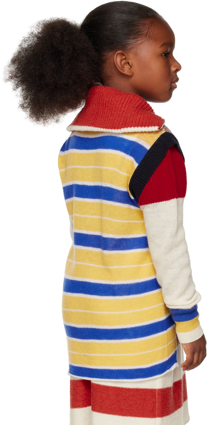 Shop Ligne Noire Kids Multicolor Melange Vest In Blue-yellow