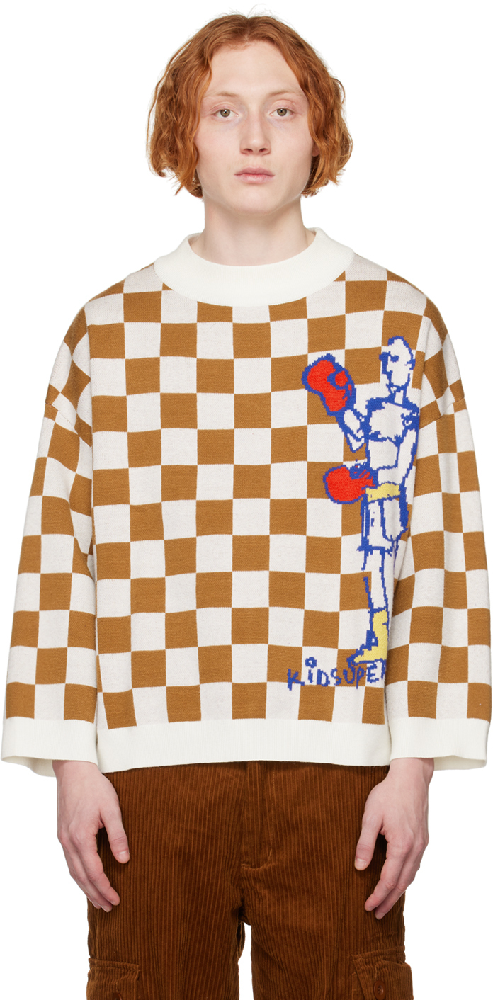 KidSuper Brown & White Boxing Sweater SSENSE UK