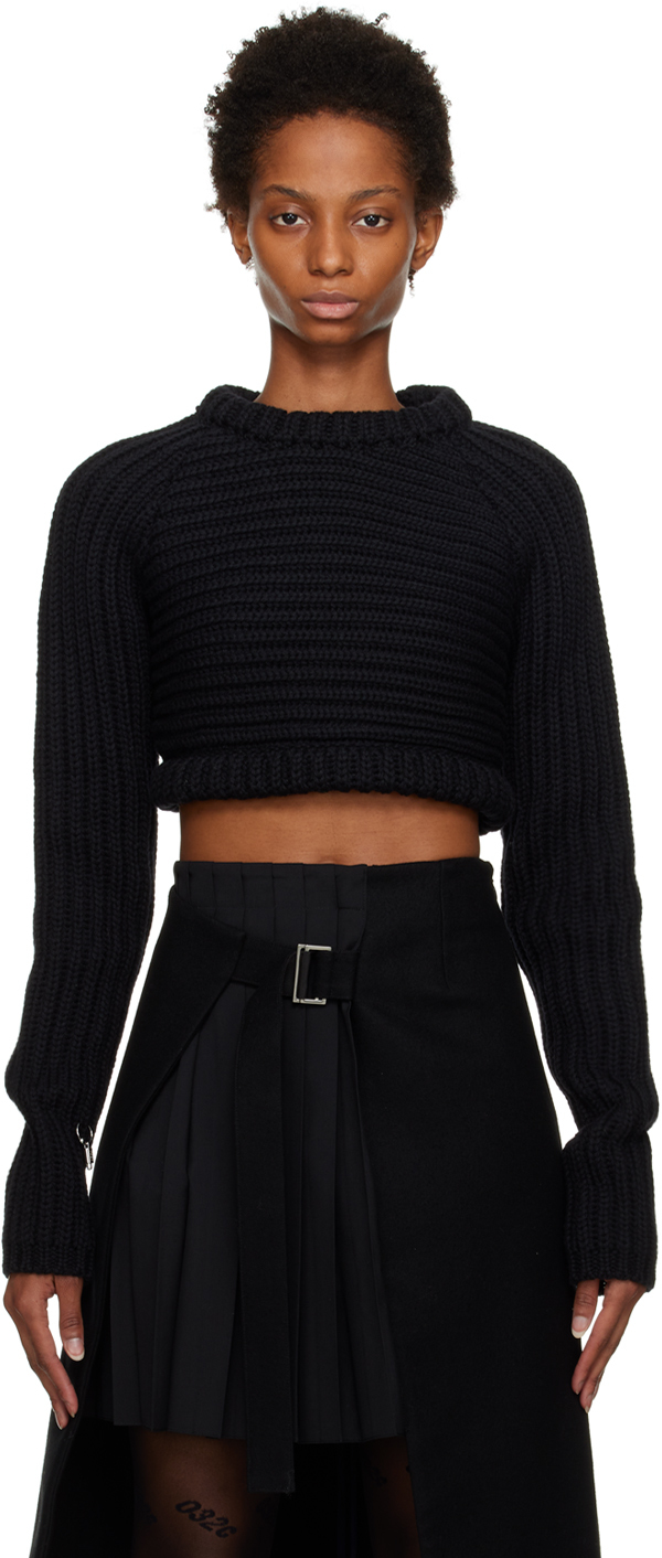 032c: Black Pierced Sweater | SSENSE Canada
