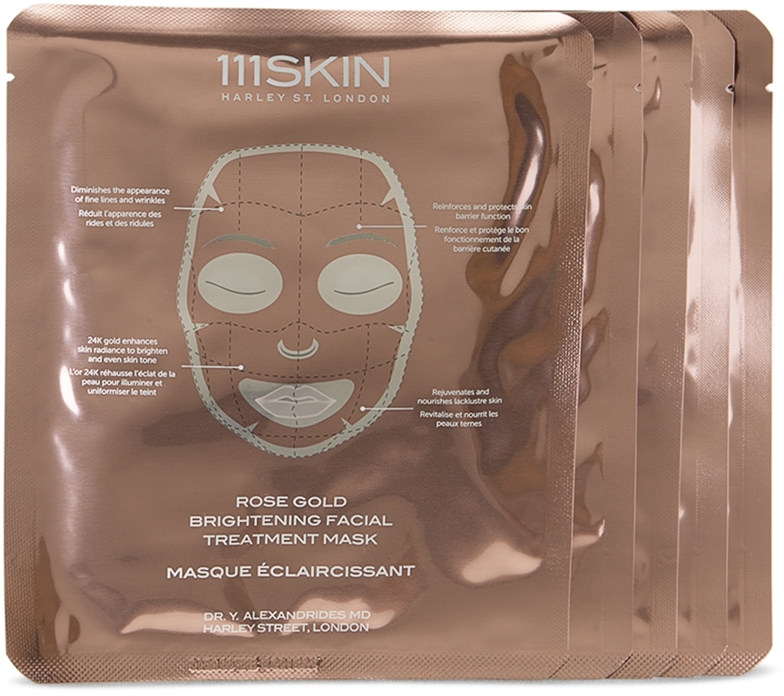 Five-Pack Rose Gold Brightening Facial Treatment Masks - Fragrance-Free, 30 mL