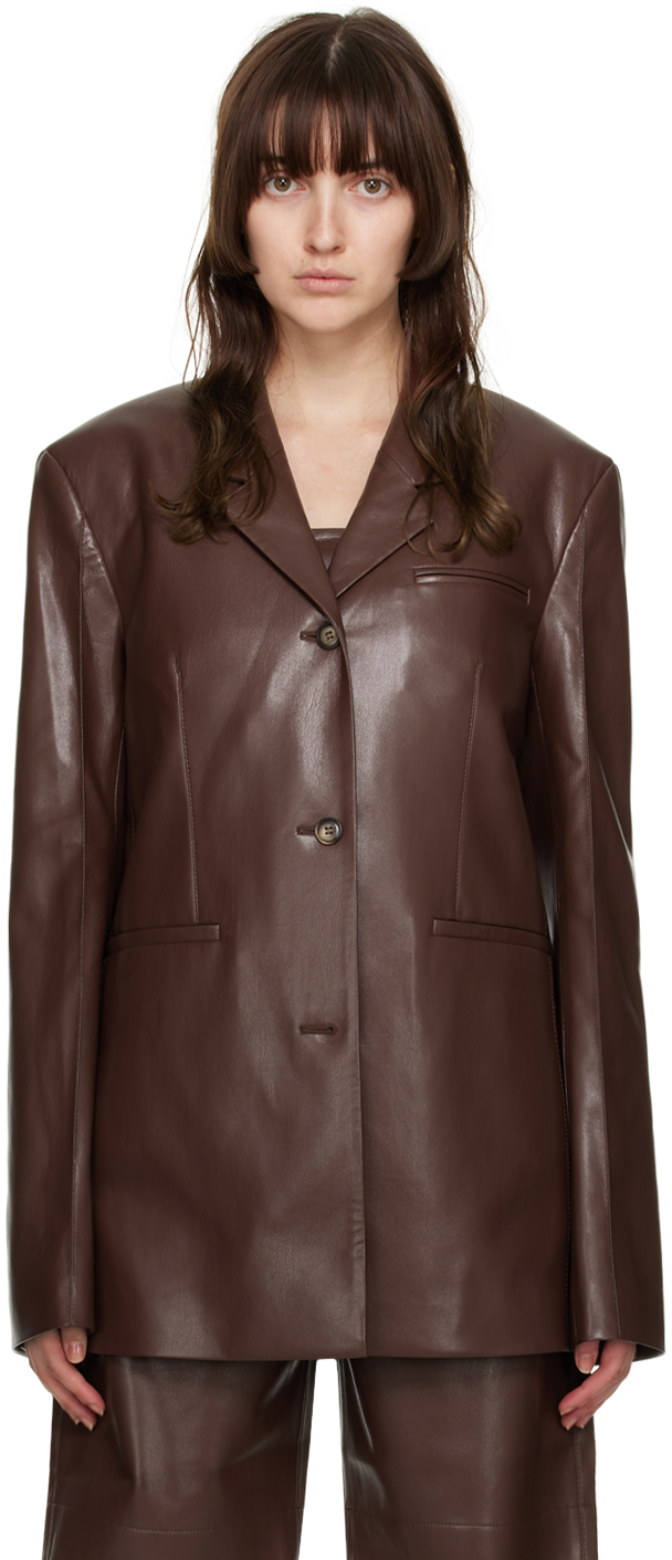 NANUSHKA BROWN ARIZA VEGAN LEATHER BLAZER