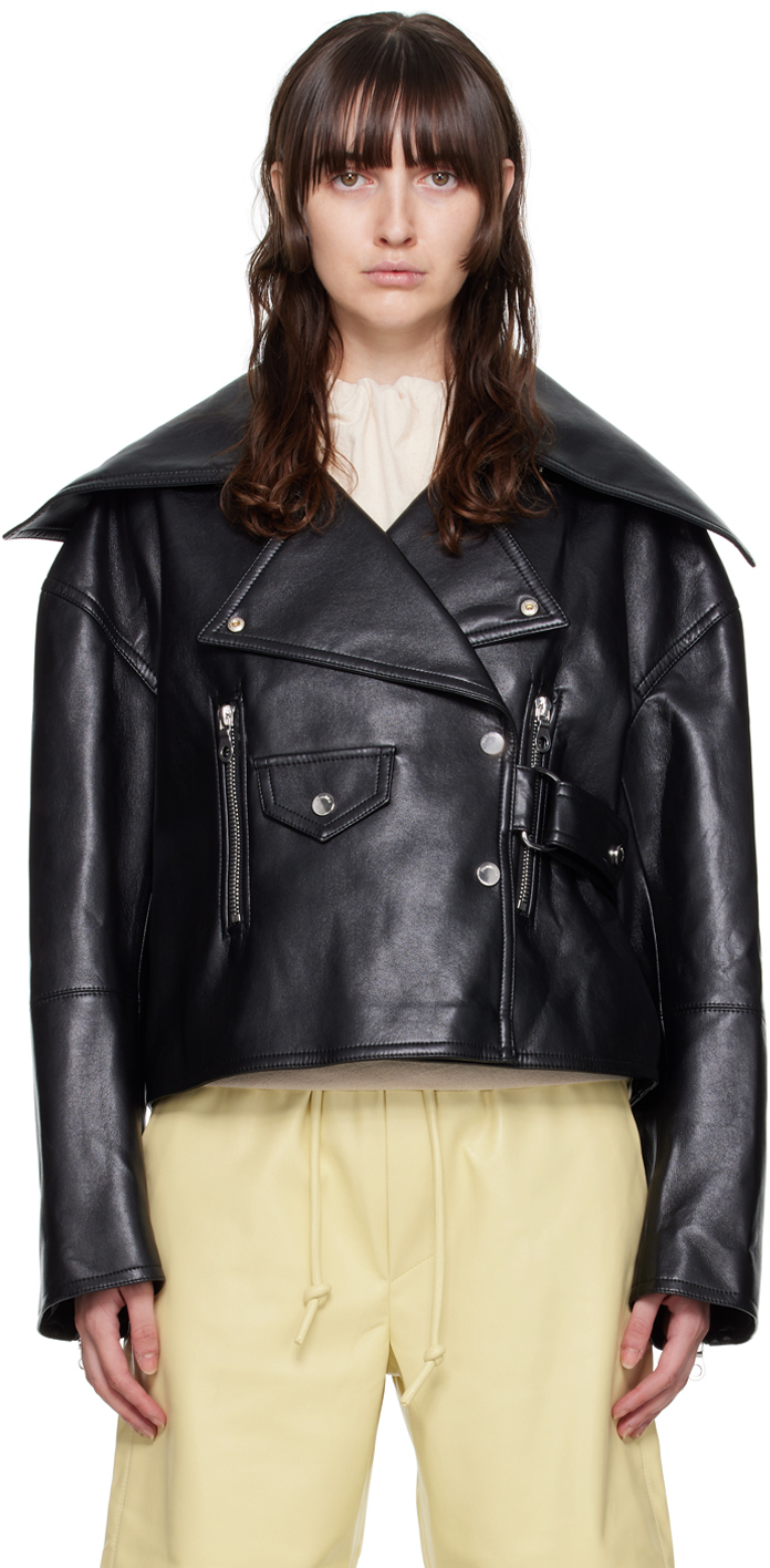 Black Ado Regenerated Leather Jacket by Nanushka on Sale