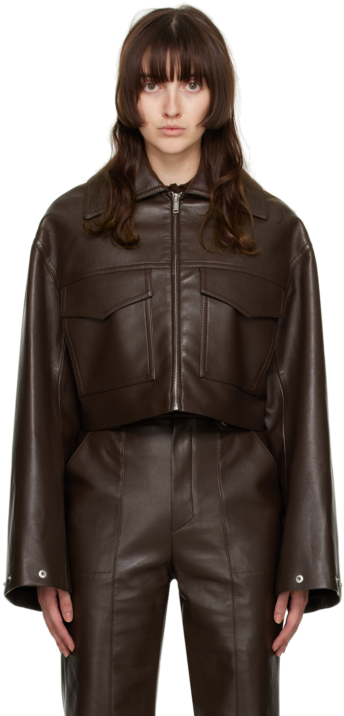 Nanushka Cropped Zip-up Jacket In Brown | ModeSens