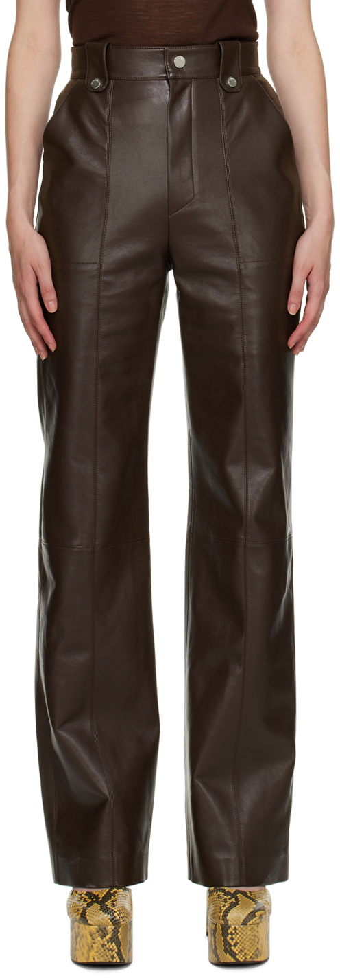 Shop Nanushka Brown Zelda Regenerated Leather Pants In Dark Brown