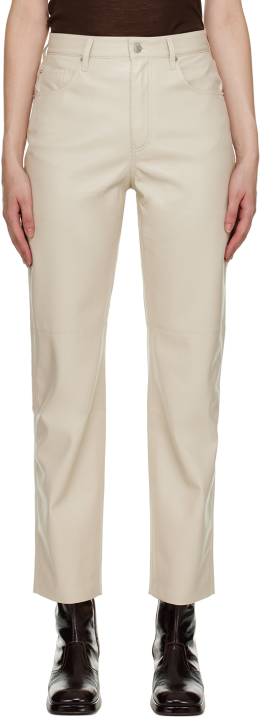 Beige Vinni Vegan Leather Trousers