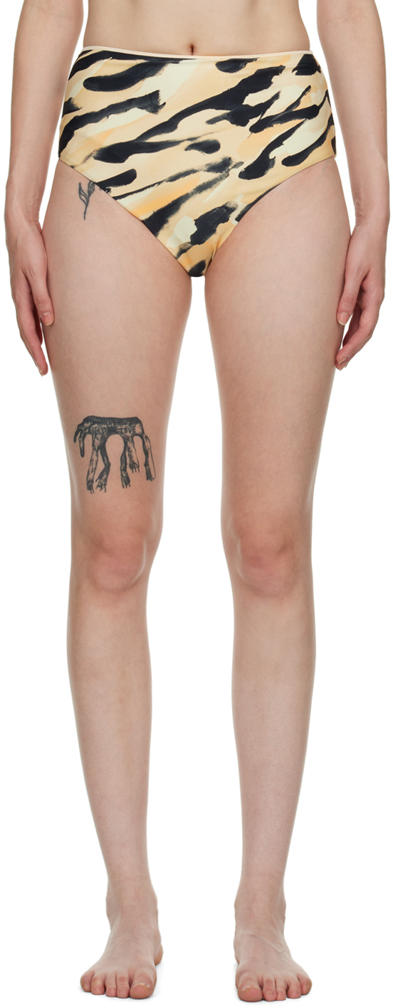 Shop Nanushka Beige Bente Bikini Bottoms In Hand Painted Abstrac