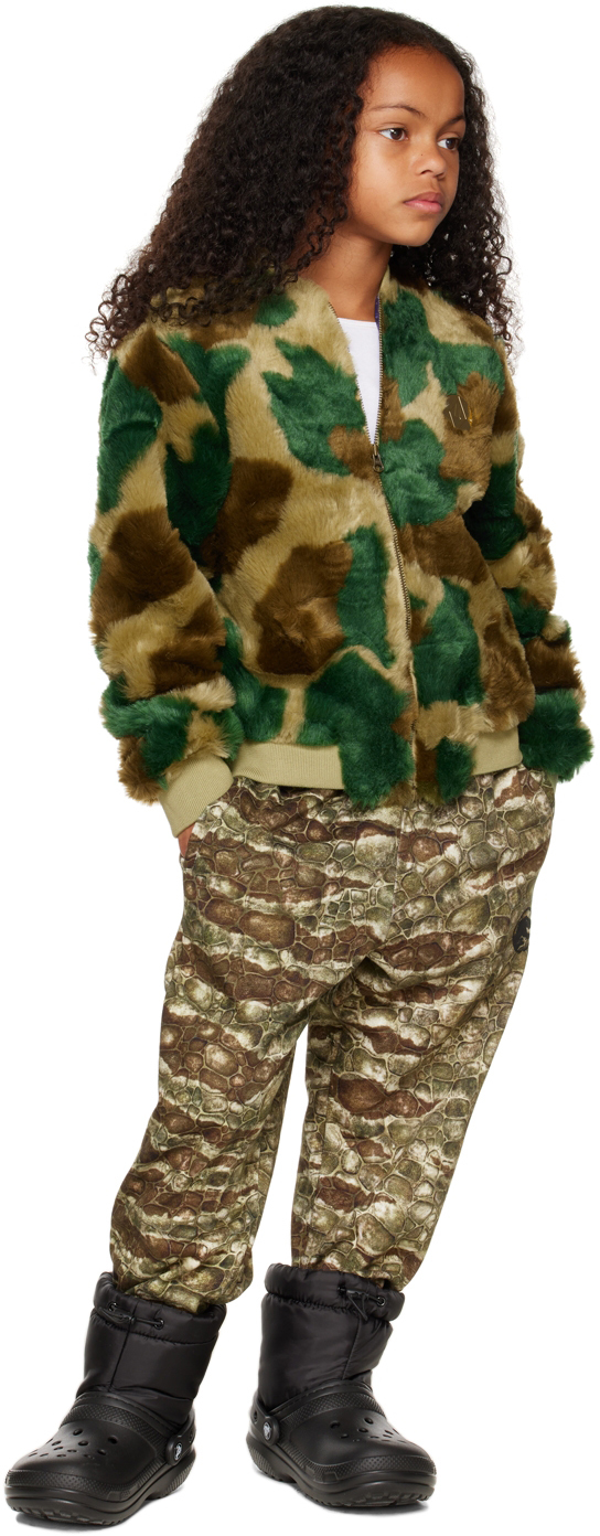 The Animals Observatory Kids Green Lion Faux-fur Jacket In Green