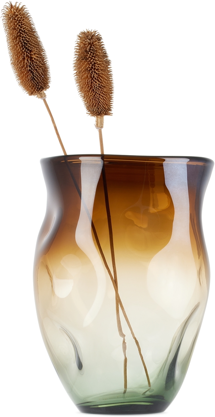 Polspotten Green & Brown Large Collision Vase In Cognac