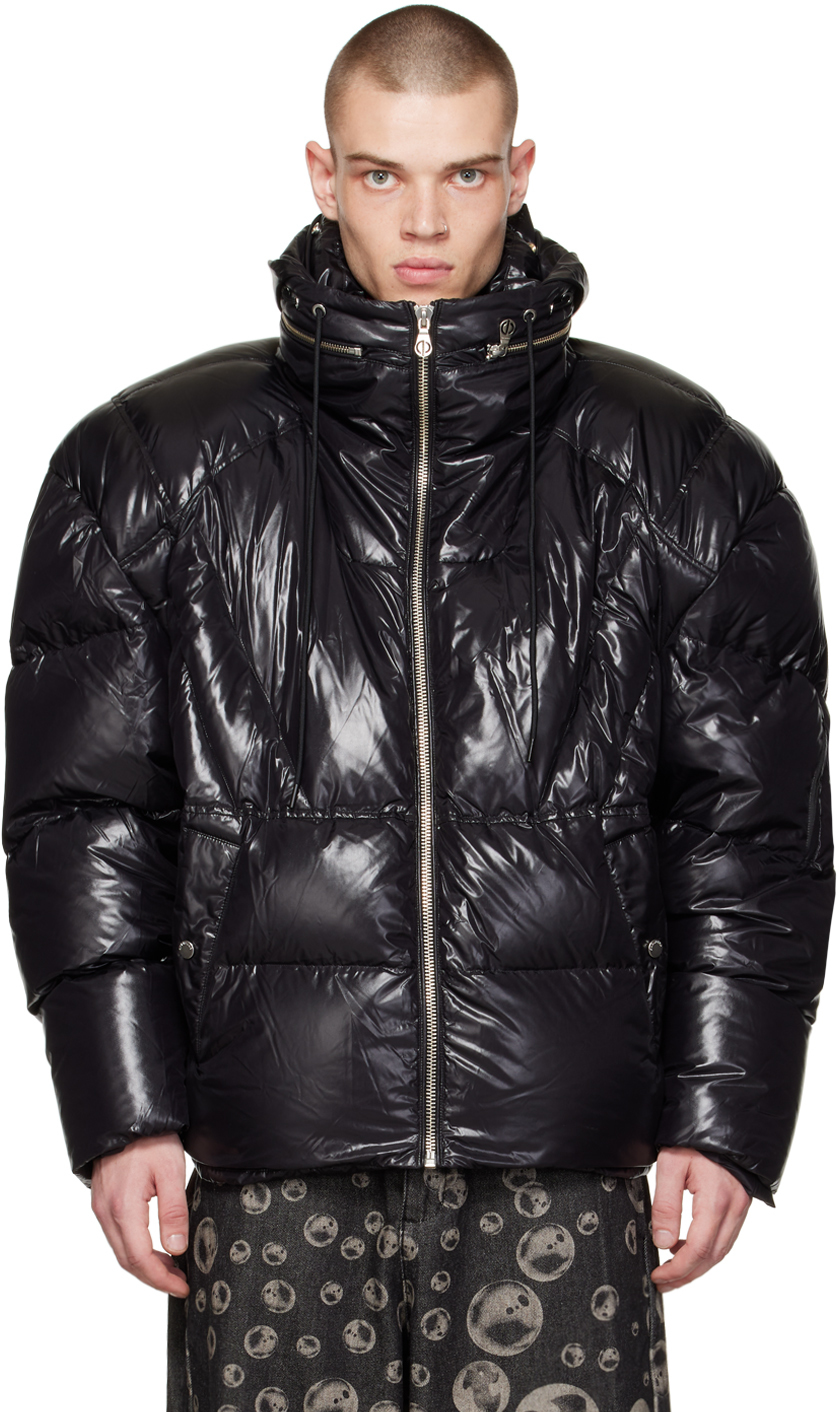 Black Motorcycle Down Coat by Chen Peng on Sale